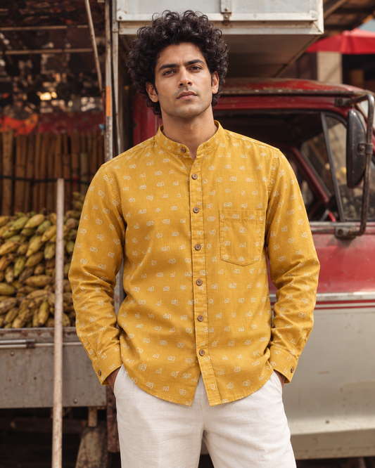 Full Sleeve Cotton Malayalam Alphabet Print Classic Organic Shirt - SQ