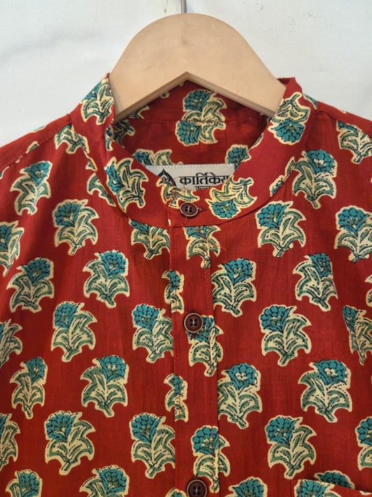 Floral Print Half Sleeve Cotton Shirt for Men - Mandarin