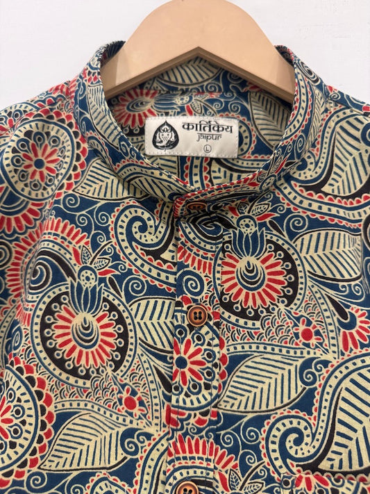 Kalamkari Print Half Sleeve Cotton Shirt for Men - Artist Edit