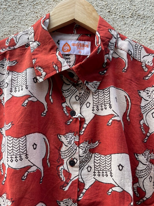 Classic Holy Cow Print Full Sleeve Cotton Shirt for Womens