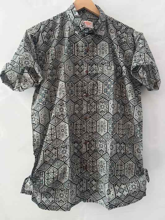 Floral Block Print Cotton Shirts For Men