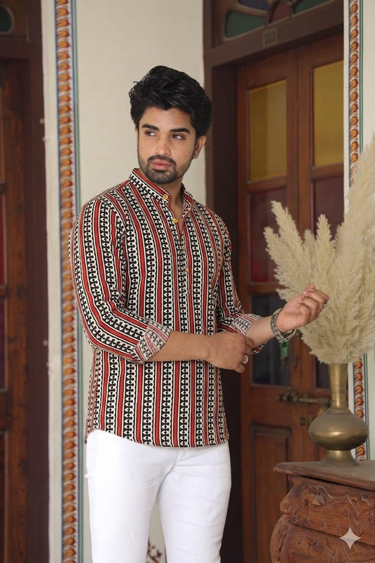 Block Printed Plus Size Short Kurta for Men