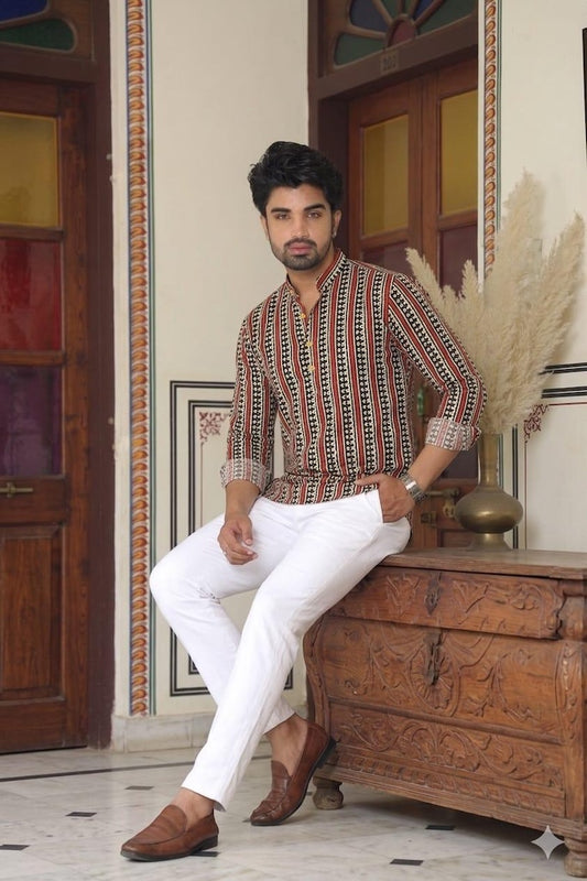 Kartikeya Jaipur Block Printed Cotton Short Kurta for Men - Festive Edit