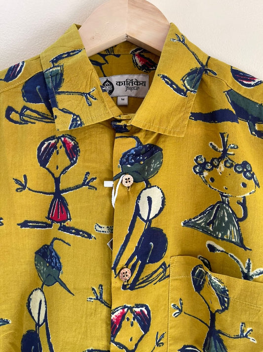 Yellow Button Down Abstract Cotton Shirt for Men - Limited Edition