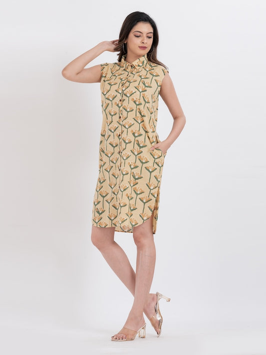 Swan Floral Dual Print Long Shirt Dress