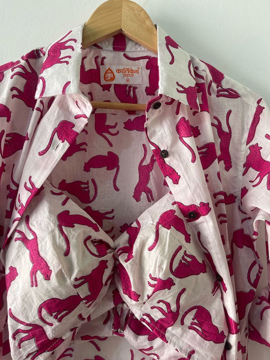 Jungle Print Women Oversized Shirt with Bralette Combo