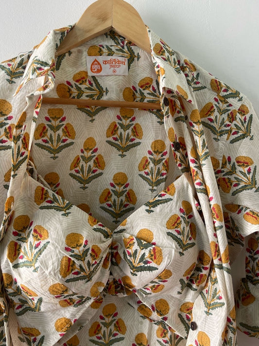 Womens Cotton Floral Print Shirt with Bralette Combo