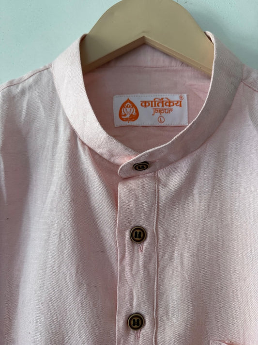 Solid Half Sleeve Cotton Short Kurta for Men