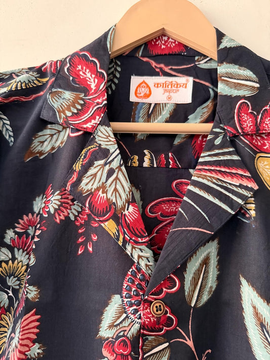 Jungle Print Cuban Collar Shirt for Men