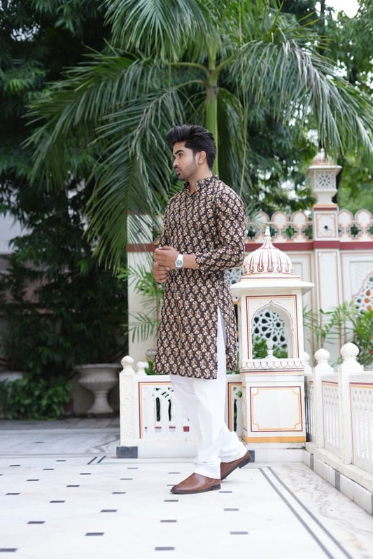Mens Handblock Printed Kurta