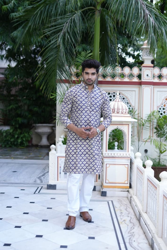 Mens Handblock Printed Kurta