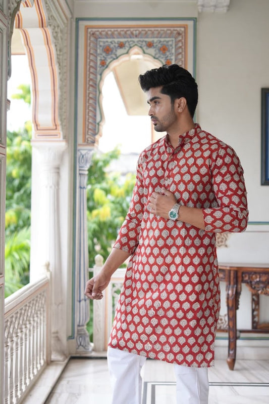 Mens Handblock Printed Kurta