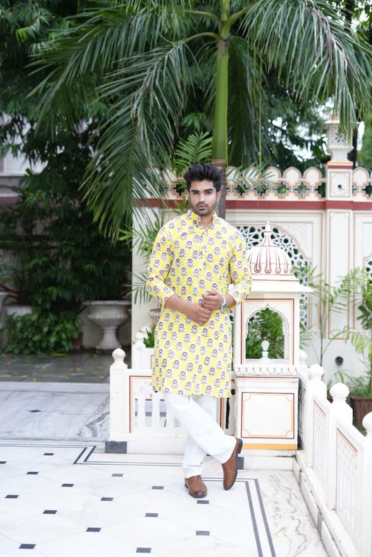 Mens Handblock Printed Kurta