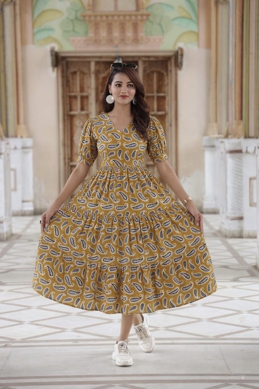 Bagru Hand Block Printed Cotton Frill One Piece Dress