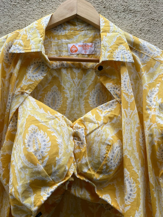 Floral Print Cotton Shirt & Bralette Combo Set