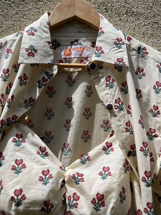 Floral Print Shirt & Bralette Combo Set