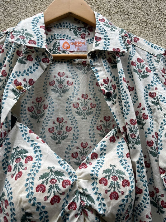 Floral Print Shirt & Bralette Combo Set