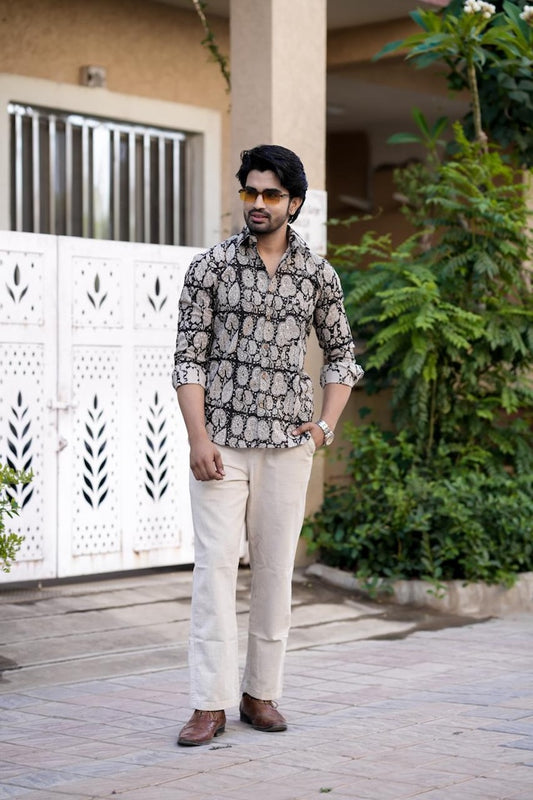 Classic Floral Hand Block Plus Size Full Sleeve Shirt