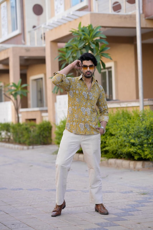 Classic Floral Hand Block Plus Size Full Sleeve Shirt