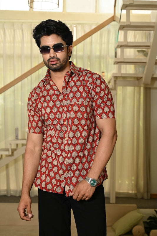 Block Print Plus Size Classic Cotton Shirt for Men