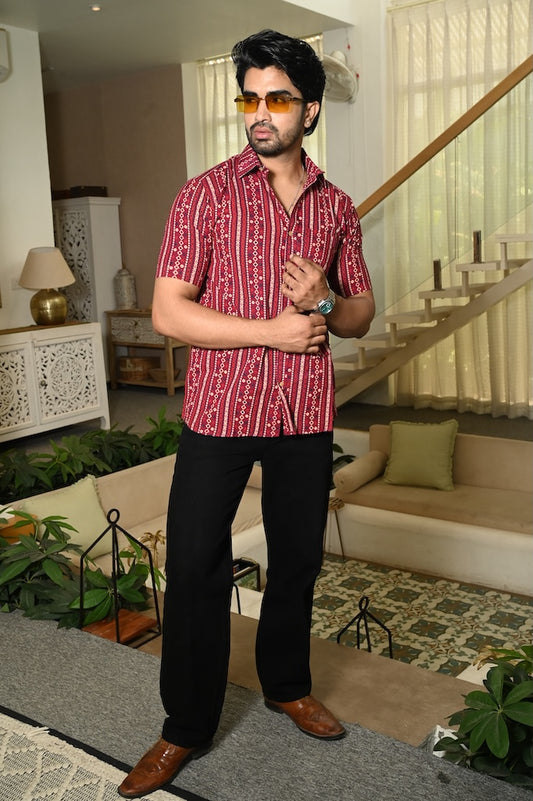 Block Print Plus Size Classic Cotton Shirt for Men