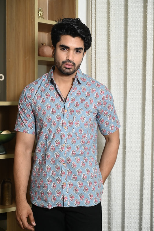 Block Print Plus Size Classic Cotton Shirt for Men