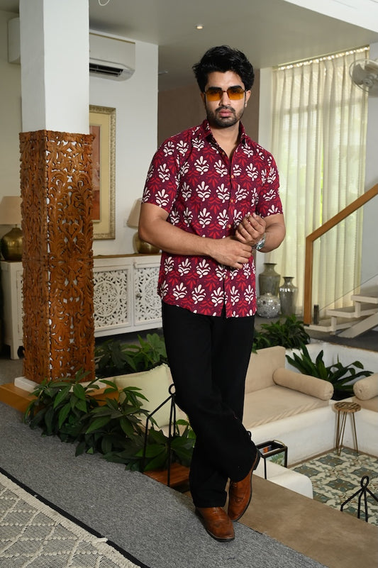 Block Print Plus Size Classic Cotton Shirt for Men