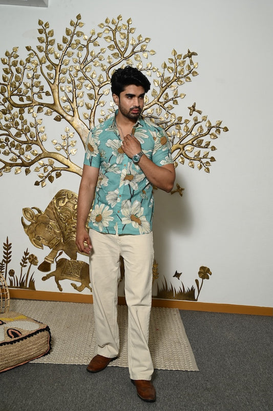 Block Print Plus Size Classic Cotton Shirt for Men