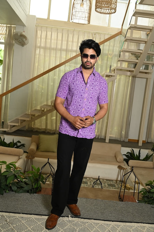 Block Print Plus Size Classic Cotton Shirt for Men