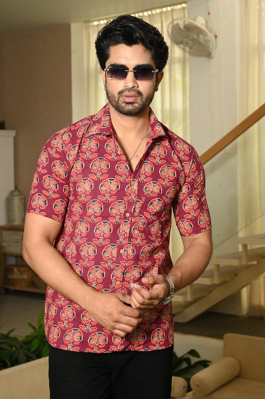 Block Print Plus Size Classic Cotton Shirt for Men