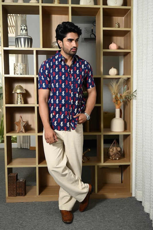 Block Print Plus Size Classic Cotton Shirt for Men