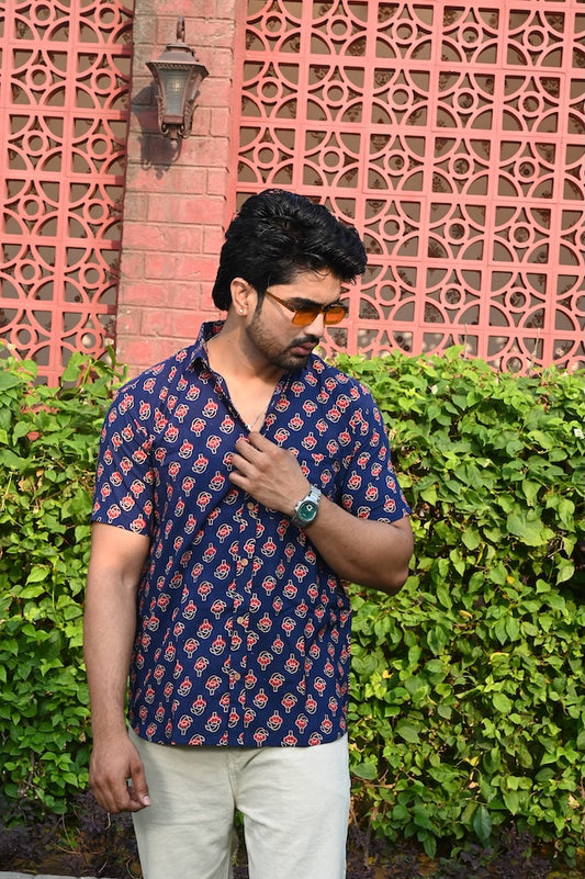 Block Print Plus Size Classic Cotton Shirt for Men