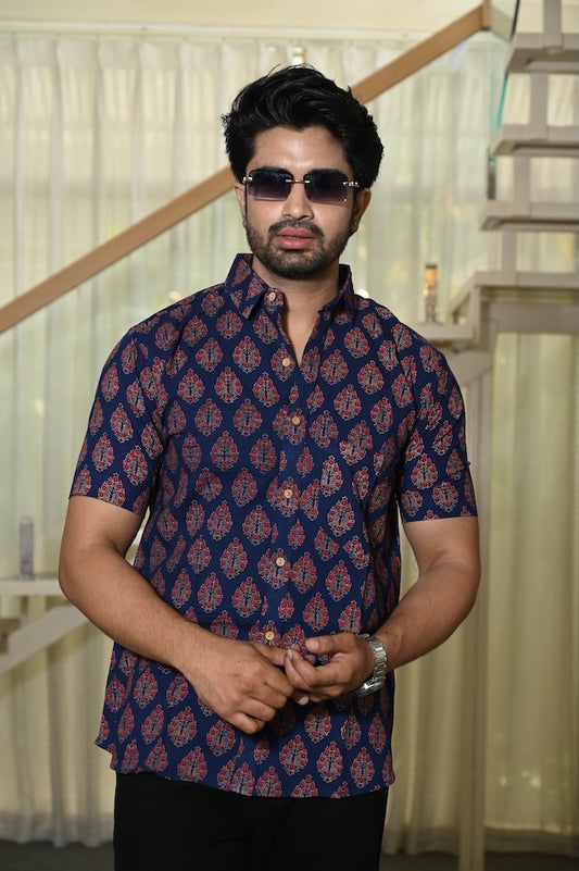Block Print Plus Size Cotton Shirt for Men