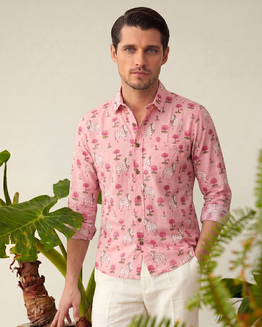 Pichwai Cow Pink Full Sleeves Men Shirt