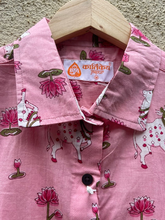 Pichwai Cow Printed Cotton Half Sleeve Shirt For Women