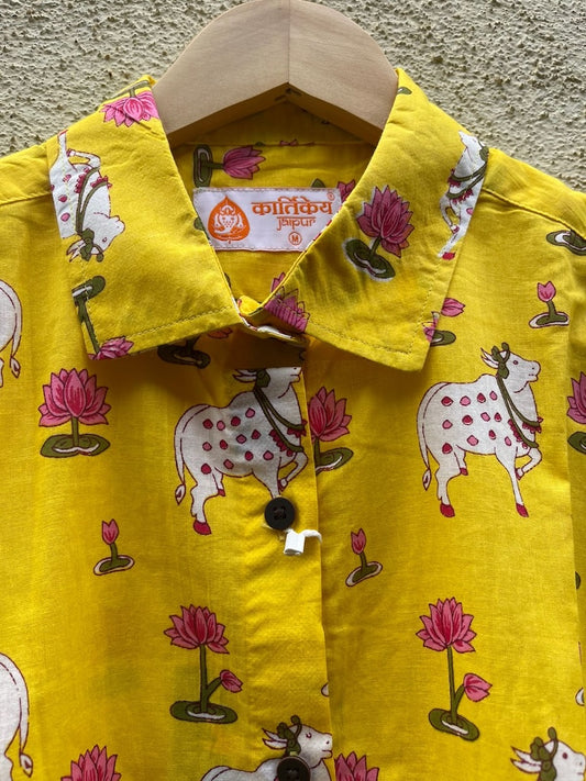 Pichwai Cow Printed Cotton Half Sleeve Shirt For Women