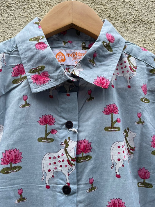Pichwai Cow Printed Cotton Half Sleeve Shirt For Women
