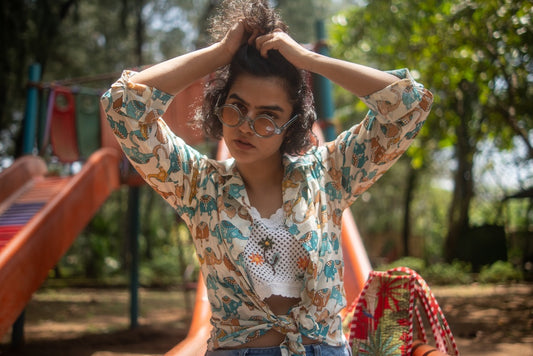 Elephant Print Full Sleeve Cotton Shirt for Womens