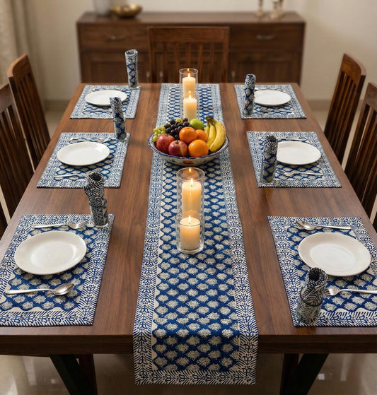 Hand Block Printed Premium Table Mat Set + Matching Runner