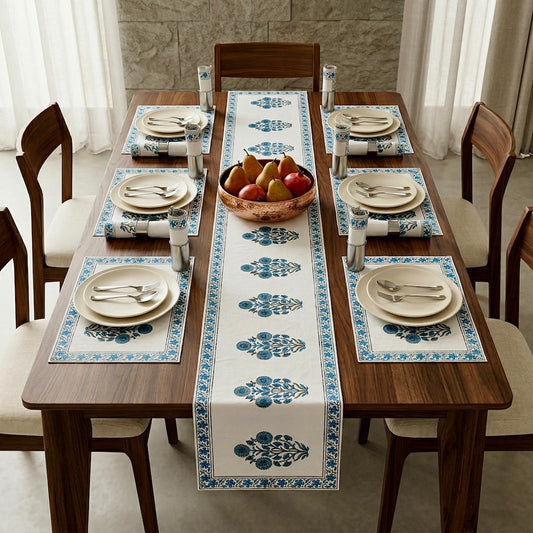 Hand Block Printed Premium Table Mat Set + Matching Runner