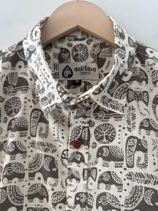 Traditional Elephant Print Cotton Shirt For Man