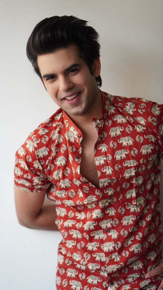 Kartikeya Jaipur Elephant Print Cotton Shirt For Mens