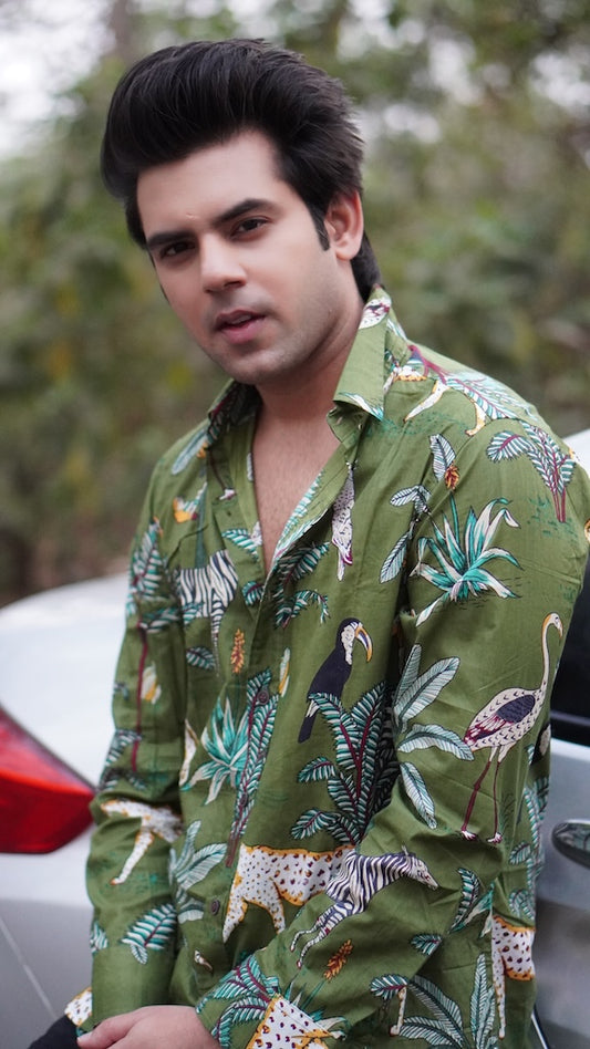 Olive Full Sleeve Jungle Shirt for Men Casual