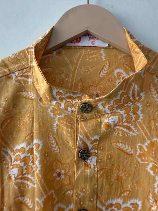 Haldi Print Handblock Cotton Short Kurta by Kartikeya Jaipur