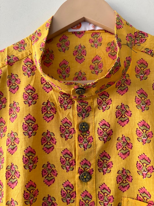 Haldi Ceremony Sanganeri Print Traditional Cotton Short Kurta