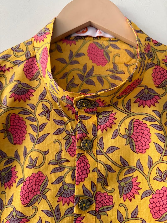 Haldi Print Handblock Cotton Short Kurta by Kartikeya Jaipur