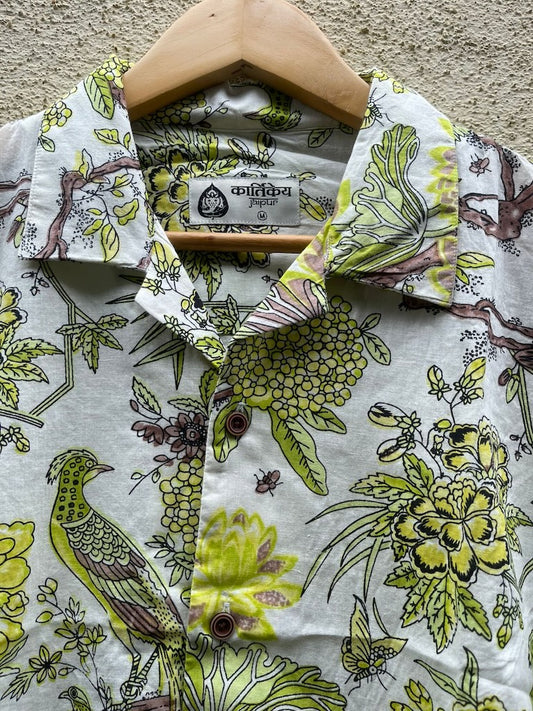 Jungle Print Vintage Cuban Collar Cotto Shirt