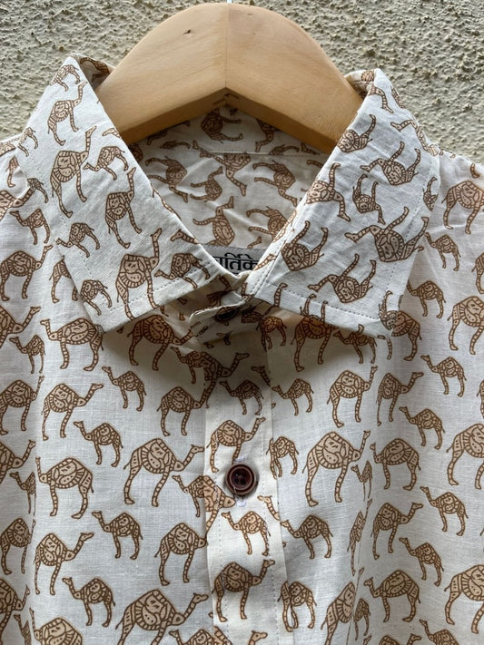 Yellow Small Camel Print Ethnic Full Sleeve Shirt for Men