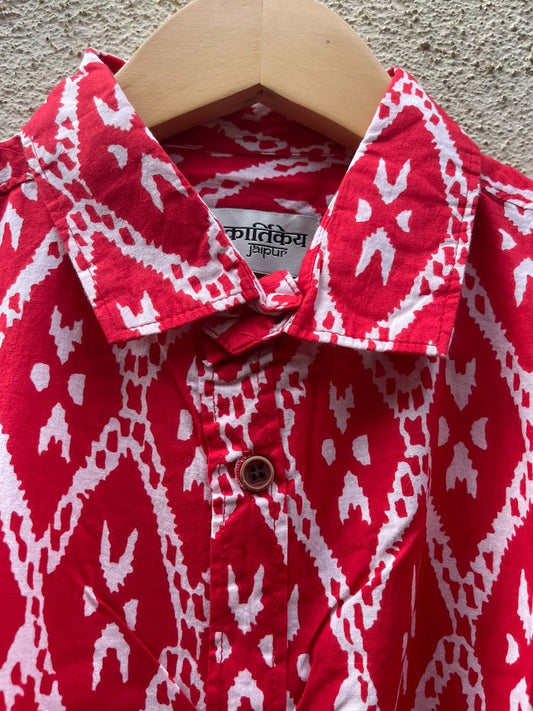 Red Ikat Print Oversized Cotto Shirt for Men