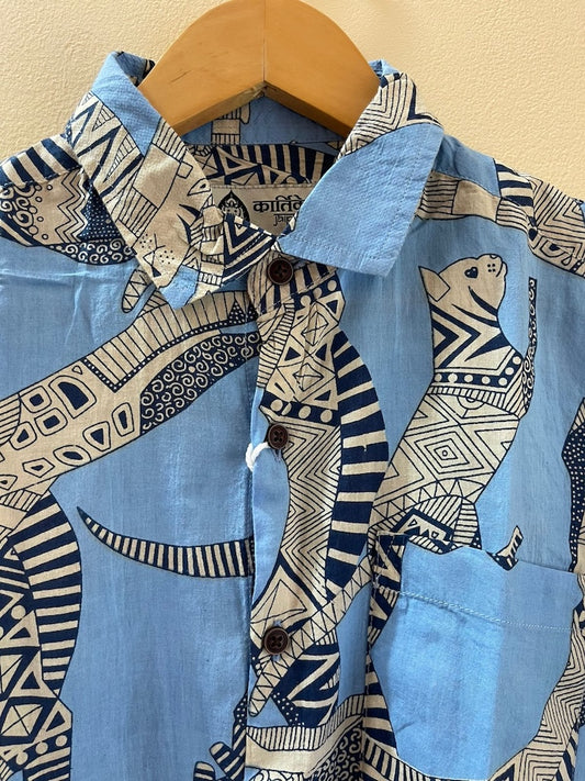 Sphynx Cat Print Cotton Classic Half Shirt for Men - Powder Blue